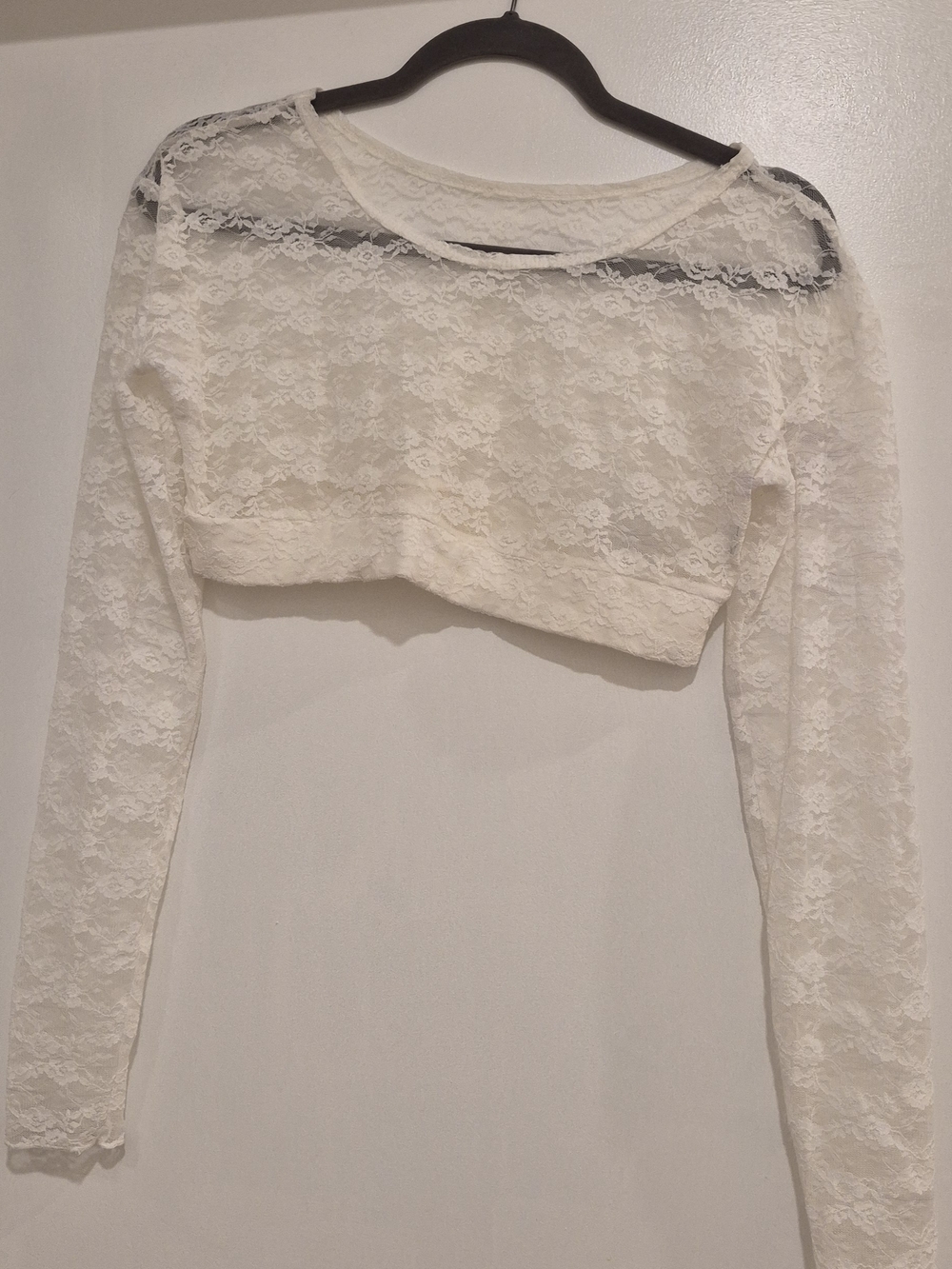 White Lace Long-Sleeve Crop Top